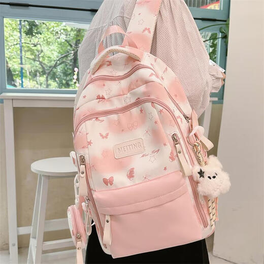 KATELUO school bag junior high school girls blue ins style high school students high appearance 2025 new female large capacity backpack shoulder bag blue with flying rabbit pendant