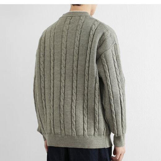 Playboy Thick Line Henley Collar Sweater Men's Autumn and Winter Lazy Twist Knitwear American Fake Two-Piece Bottoming Shirt Dark Gray XL