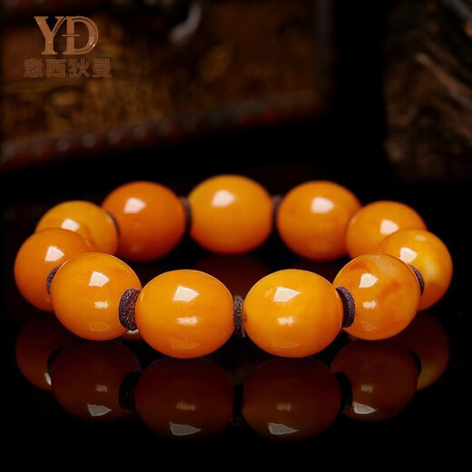 Italian old beeswax date bead bracelet, European return optimized non-natural amber bracelet, light luxury gift for men and women, men's 18mm-19mm (approximately 42 grams with certificate)