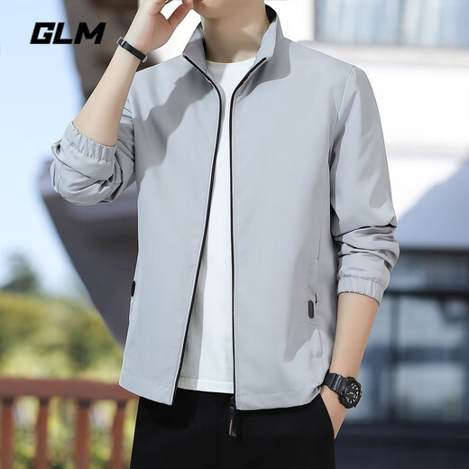 GLM jacket men's spring and autumn loose jacket men's stand collar windproof clothes casual all-match tops men's black XL