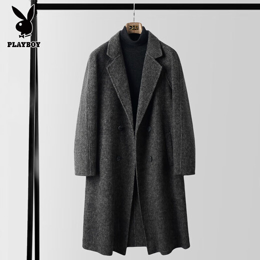 Playboy Autumn and Winter double-sided wool coat men's medium-length youth slim non-wool woolen double-breasted windbreaker over-the-knee coat, mixed gray L 130-155Jin Jin equals 0.5kg. Card code is shot to small