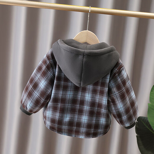 Burwilde International Brand Boys Autumn and Winter Cotton Clothes 2025 Winter New Men's Padded Hooded Jacket Winter Clothes Children's Plush Velvet Large Plaid Velvet Hooded Jacket Black and White Checkered 110 cm