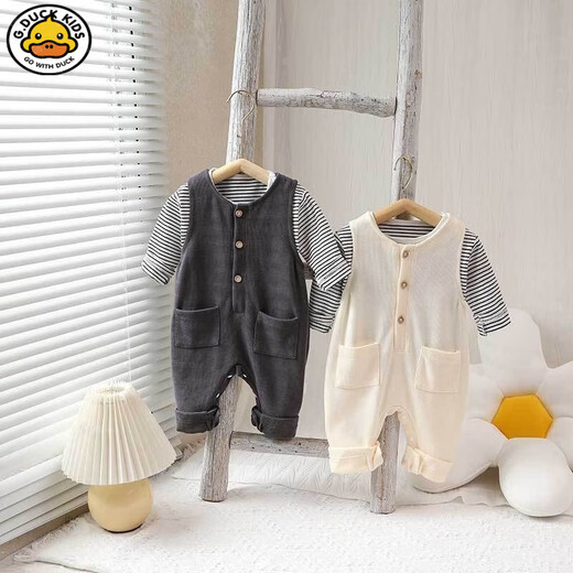 G.duck little yellow duck Korean style baby clothes suit spring and autumn new fashionable baby overalls long sleeve male and female baby spring gray rice woolen wide shoulder suit 80cm