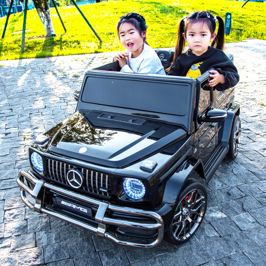 Cool Sun Mercedes-Benz Big G children's electric car four-wheel mobile charging toy car can sit two children with remote control car painted black + explosion-proof wheels + leather seats + four-wheel drive four-wheel drive