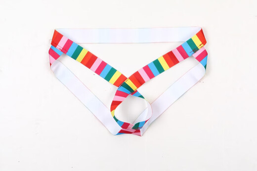 Sexy low-waist men's underwear JJ hip lift ring thong hip lift hollow double thong E067 Rainbow M European size (1.9-2.2 feet
