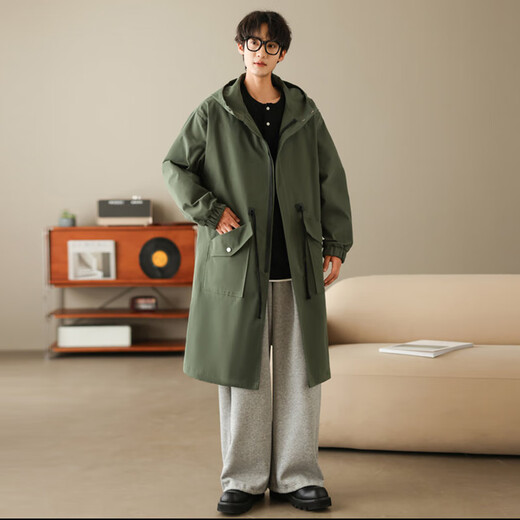 JEEP SPIRIT Jeep windbreaker jacket men's mid-length autumn and winter hooded parka coat knee-high black 3XL