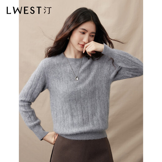 L.WEST crew neck pullover women's 2025 winter new simple commuting 100% wool cable knit sweater gray S 85-100Jin Jin equals 0.5 kg