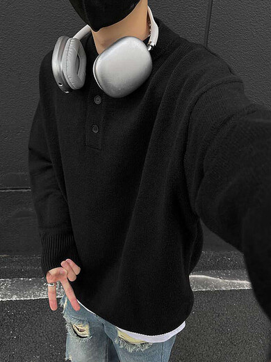 Semir Gray American Henley Neck Sweater Men's Early Autumn Premium Lazy Style Bottoming Sweater Cleanfit Inside Black Upgraded Model 3XL (Recommended 160-180Jin Jin equals 0.5kg f