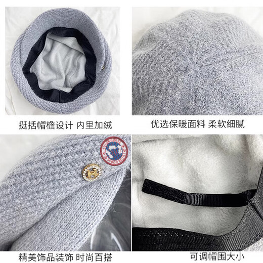 TUTORGOOSE rabbit fur knitted woolen hat for women in autumn and winter beret duck tongue winter thickened warm ear protection Korean style versatile trendy beige one size plus velvet adjustable