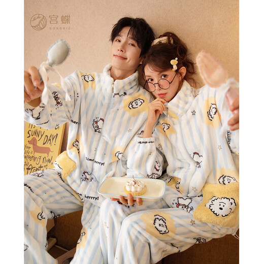 Gongdie thermal storage type BRUNCH BROTHER autumn and winter couple pajamas for women, thickened flannel home clothes for men