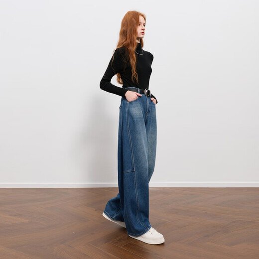 Three-color plus velvet 2025 winter new scimitar jeans casual loose trousers simple M haze blue M 160/68A