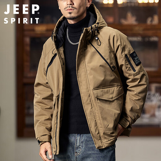 JEEP SPIRIT Jeep workwear retro cotton jacket men's winter hooded assault jacket cotton coat thick top black XL