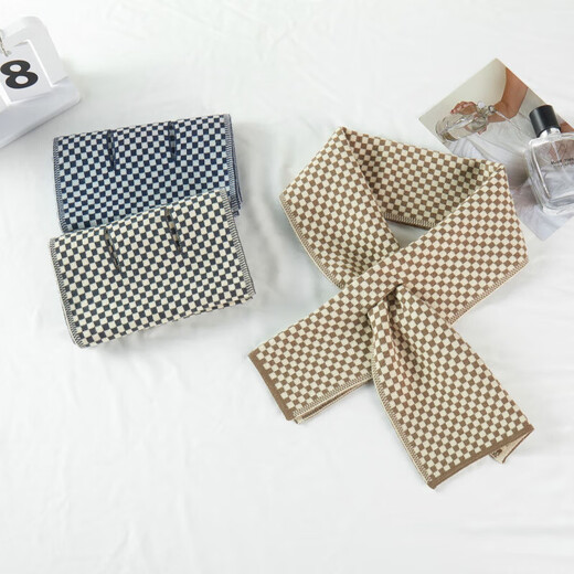 Autumn and winter new style neck scarf, monochrome houndstooth scarf, casual warm knitted cross scarf, short men's and women's scarf, small houndstooth scarf, black