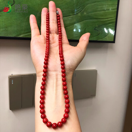 Yanhao Boutique Natural Coral Necklace Ox Blood Red Koscica Ball Necklace Collection Jewelry Gift 6.3-7