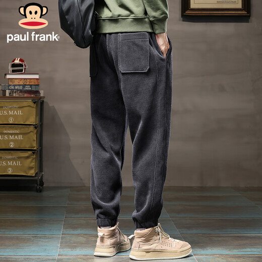 Paul Frank casual pants men's autumn and winter corduroy pants men's thermal sweatpants men's sweatpants gray XL