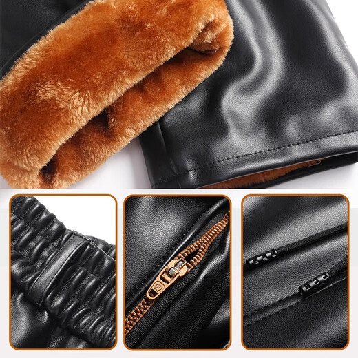 LNGA LANDGRE winter leather jacket and leather trousers, middle-aged men's suit, motorcycle plus velvet thickened warm jacket, riding takeout work cotton coat, graphene plus velvet leather jacket without pants 3XL recommended weight 140-160Jin Jin equals 0.5 kg