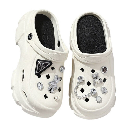 Japanese slippers for women to wear thick-soled Baotou Crocs 2023 new tank home use student couple beach cool SpongeBob SquarePants Black 36-37