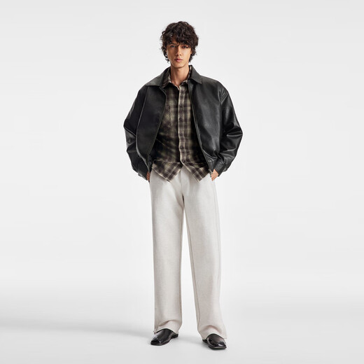 BODYDREAM Back Filled Embroidered Leather Jacket Men's Rubber Colored Distressed PU Leather Jacket Casual Loose Leather Jacket Black S 120Jin Jin equals within 0.5kg