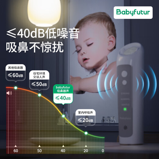 Baby futur electric nasal aspirator for newborn infants and young children, a nasal cleansing and cleaning tool, 3-speed rechargeable model, ivory white (replacement only for one year, no repair), 1 bottle of salt water