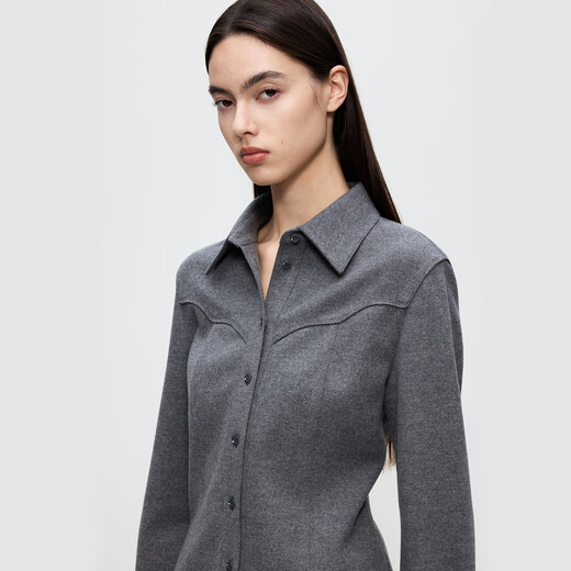 Langzi Cashmere Series 100 Pure Wool Commuting Style Simple Shirt Women's Tops 2025 Winter New Style Medium Gray XL