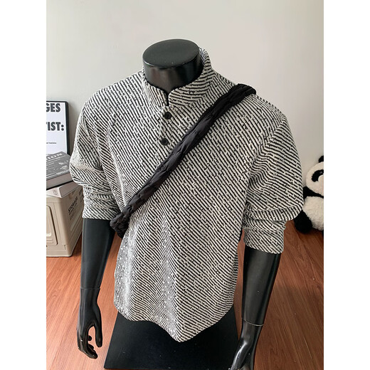 7 excellent products American Henry collar sweatshirt for men, autumn and winter fashion brand heavyweight right shoulder bottoming shirt loose jacket top for men CQS-3309 Gray M