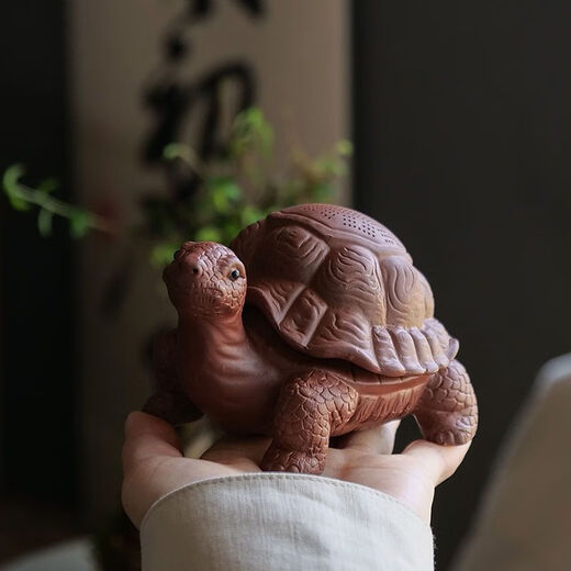 Tea Pet Lucky Turtle Purple Sand Turtle Tea Leak Filter Integrated Desktop Water Separator Ceramic Ornament Style Twenty-Four Treasures (Purple Clay Circle)