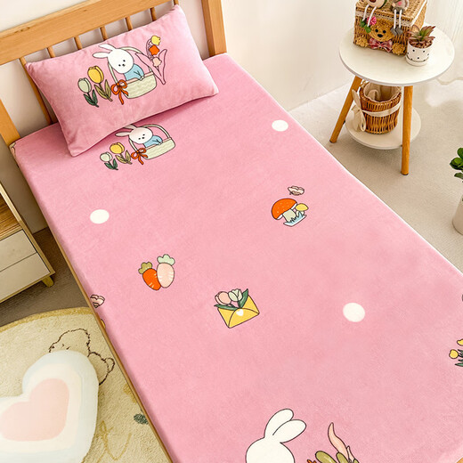 Fantasy crib fitted sheet autumn and winter thickened baby bed sheet beanie coral milk velvet new children's spliced mattress cover A type milk velvet little cute rabbit fitted sheet 56x100x5cm