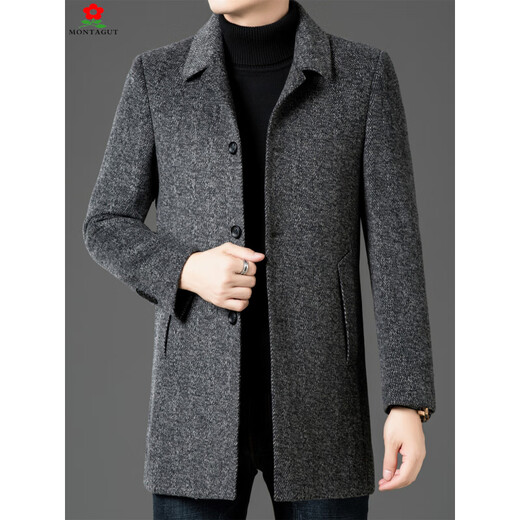 MONTAGUT 2025 new double-sided cashmere coat men's mid-length windbreaker thickened casual woolen woolen coat luxury khaki M 170