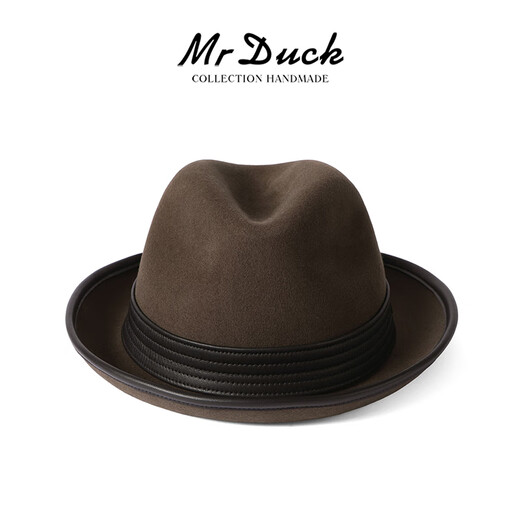 Mr DUCK25 new winter product, Australian superfine wool hat, men's high-end foldable British jazz hat, sheepskin hat strap, retro brown coffee (100% wool)-MW56261 S (suitable for 52-55cm head circumference, small head circumference)