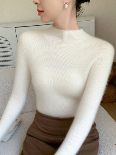 ERDOS Ordos 100% pure cashmere sweater women's half turtleneck slim wool sweater autumn and winter new inner base sweater for women green velvet color L recommended 105-115 Jin Jin equals 0.5 kg