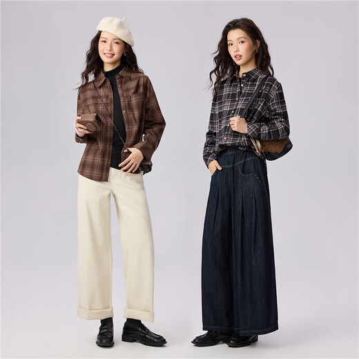 Giordano American style sub-shirt women's pure cotton flannel one-piece bag loose long-sleeved shirt 13345859