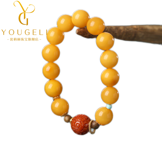 Yogurt Natural Chicken Fat Yellow Beeswax Bracelet Round Bead Single Circle Southern Red Green Pine Agarwood Bracelet Beads 8mm
