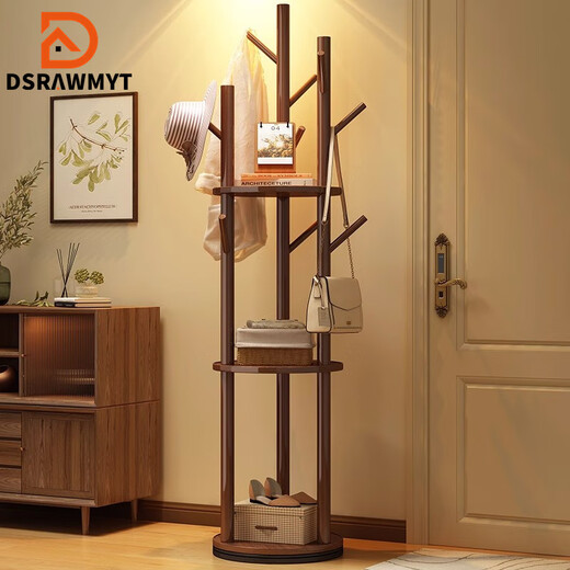 DSRAWMYT coat rack solid wood rotating floor-standing clothes rack bedroom home storage rack vertical clothes rack living room clothes rack