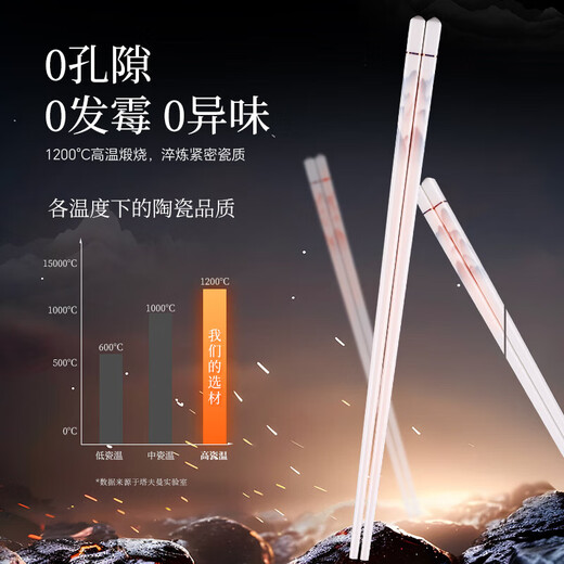 陶瓷筷子家用抗菌防霉防滑送礼高档环保易清洗骨瓷筷耐高温不变形 国风陶瓷筷子10双