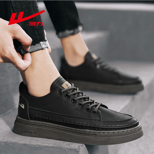 Pull back casual shoes men's trendy versatile leather panel shoes men's outdoor comfortable men's shoes 0579 black 42