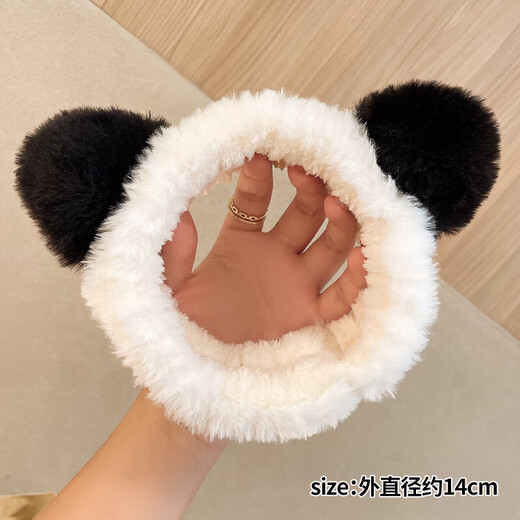 Oxygen plush panda headband autumn and winter widened forehead hoop women's warm windproof hood turban wide-brimmed face wash headband black ear panda headband