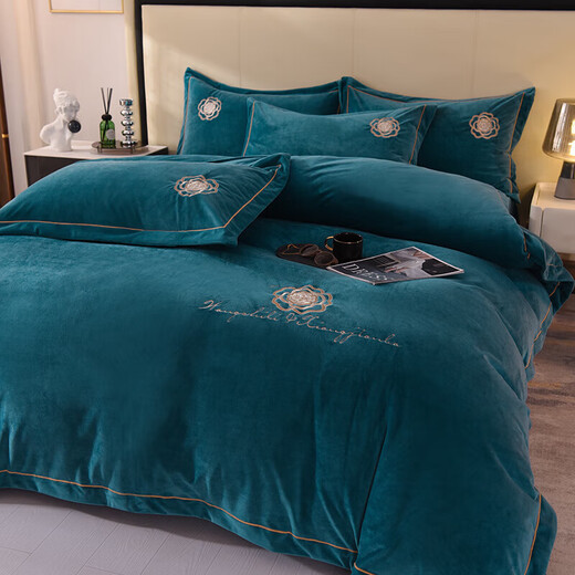 Fuanna Class A thickened baby milk velvet four-piece set embroidered coral velvet quilt cover winter warm flannel Class A baby velvet-Camellia Orange bed sheet style 1.5 four-piece set quilt cover 2.0*2.3