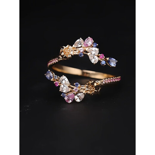 GUIG Old Phoenix Gold Store New Secret Garden Series Romantic Galaxy Flower Ring Fully Inlaid with 18K Gold Tanzanite Romantic Galaxy Flower Ring One Opening Adjustable