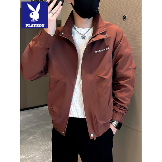 Playboy trendy brand handsome stand-up collar jacket men's spring casual versatile men's jacket 2025 new high-end spring top black L recommended 115-130 Jin Jin equals 0.5 kg