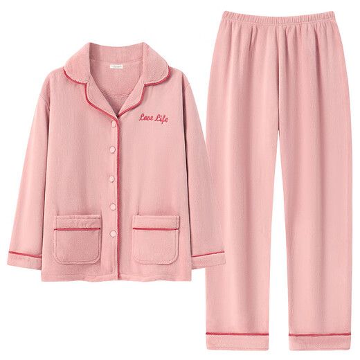 Anzhiban anti-static coral velvet pajamas for women in winter thickened warm flannel cardigan autumn and winter men's home clothes women 64957# bean sand powder M