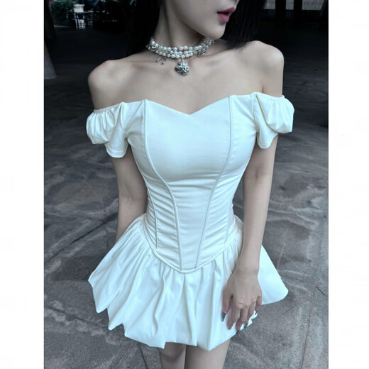 BeTTER ME White mid-length sexy three-dimensional fishbone corset tube top slim fit off-shoulder top short-sleeved waist reference waist slimmer XS _ waist around 60