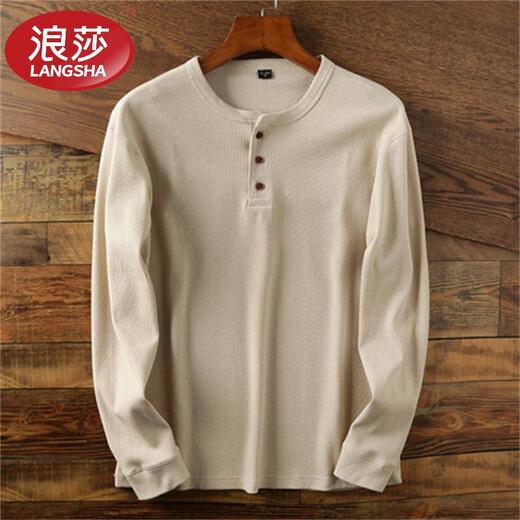 LangSha brand new winter style velvet thickened Henry collar long-sleeved T-shirt versatile large size loose bottoming shirt men's autumn coat light gray velvet style XS 110-125Jin Jin equals 0.5 kg