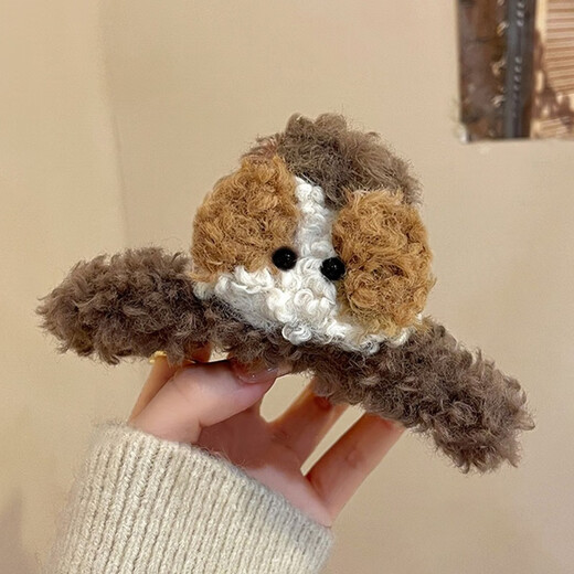 Bai Qixin Autumn and Winter Plush Clip Cute Puppy Hair Clip for Women 2025 New Shark Clip for Hair Volume Back of Head Headgear Brown Curly Hair Puppy Clip