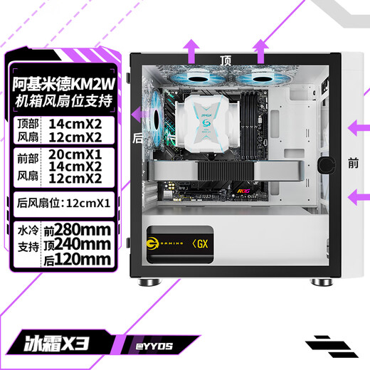 长城（Great Wall）阿基米德2白电脑机箱（Type-C 3.2/20CM风扇位/MATX主板/240水冷位/玻璃侧透/宽体/5080）