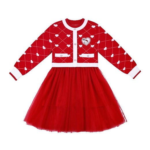 Hello Kitty girls autumn and winter sweater skirt festive atmosphere big children's warm dress New Year's greetings clothing