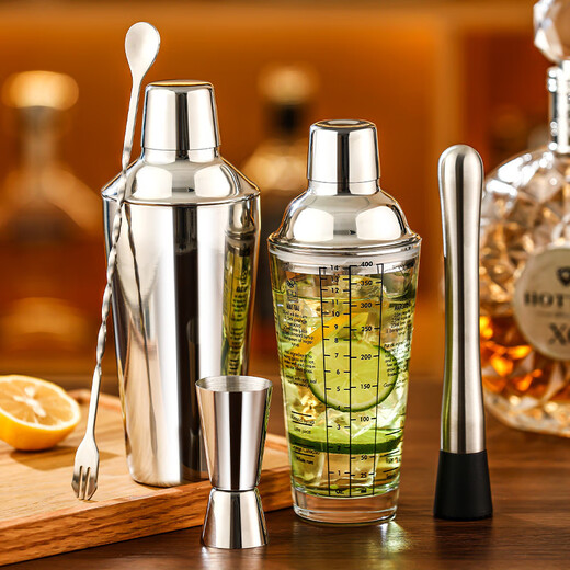 Fantasy 304 stainless steel mixer glass shaker cup hand shaker cocktail shaker making tool mixer 2-piece set 400ml glass + 24cm crushed popsicle