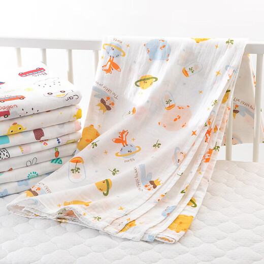 He Jiagong baby gauze cover type A summer thin pure cotton cover blanket out windshield cover child baby air conditioning quilt 2 layers kiwi 120X150 5cm