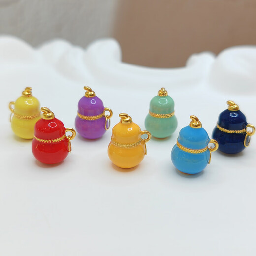 18K gold gourd pendant, enamel seven-color gourd five-pointed star for girlfriend, child birthday gift necklace for women, green