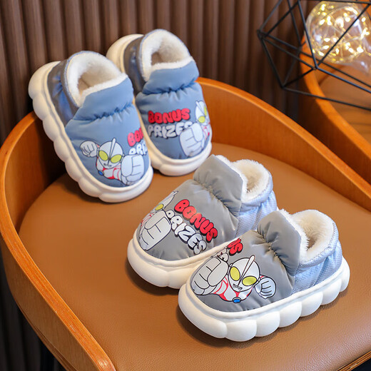 Authentic Ultraman Winter Children's Cotton Shoes Cartoon Boys and Girls Indoor and Outdoor Warm Waterproof Baby Bag Heel Cotton Shoes Upgraded Version Sapphire Blue 12 28/29 Foot Length 17.5CM 4-5 Years Old