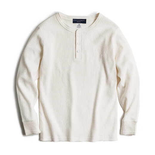 Maden workwear American retro heavyweight waffle henley shirt Ami khaki inner bottoming long-sleeved T-shirt men's spring off-white S